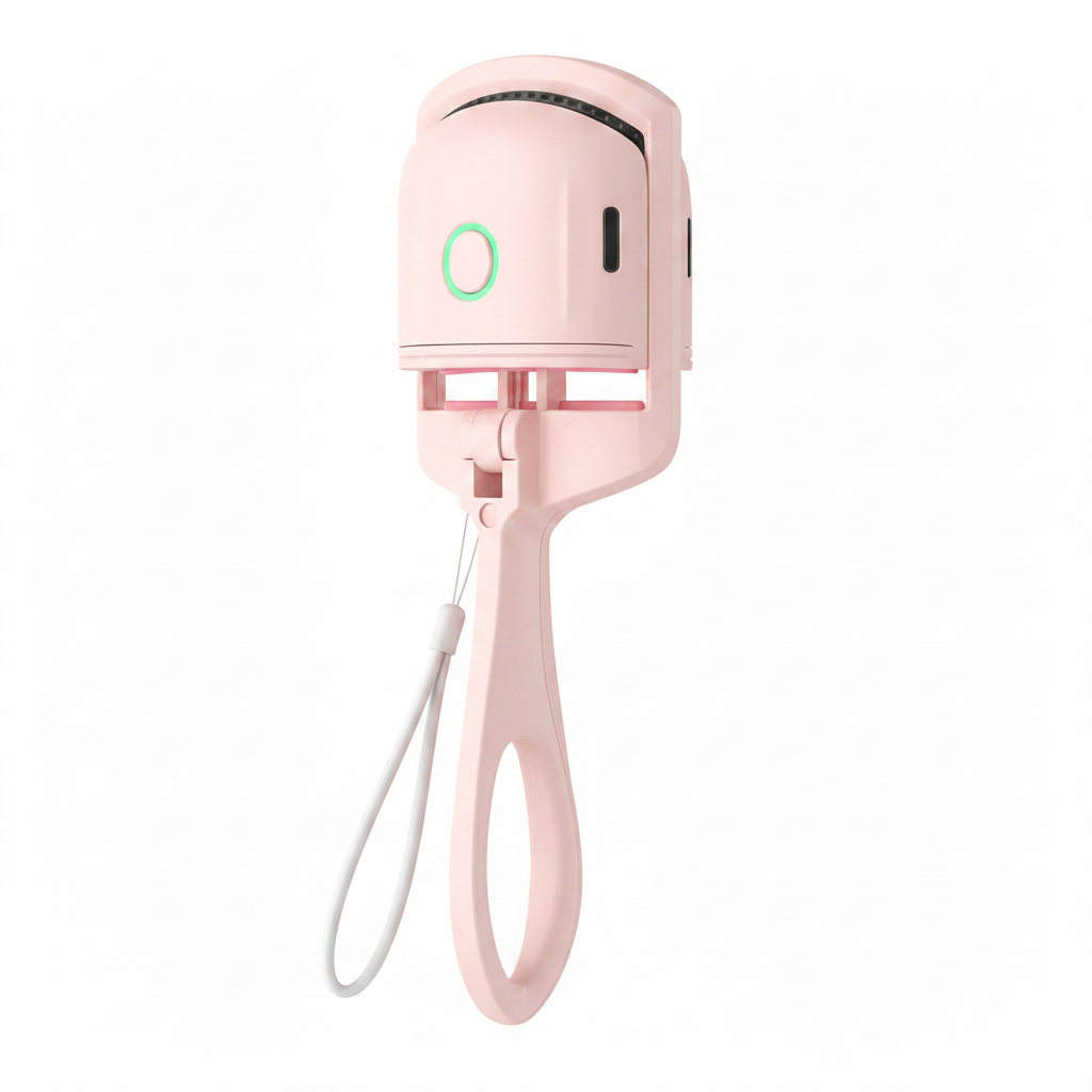 Pink electric heated eyelash curler alternate angle on white background