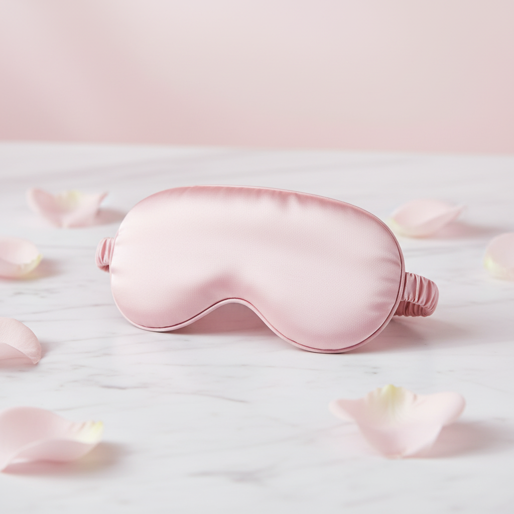 Pink silk sleep eye mask close-up