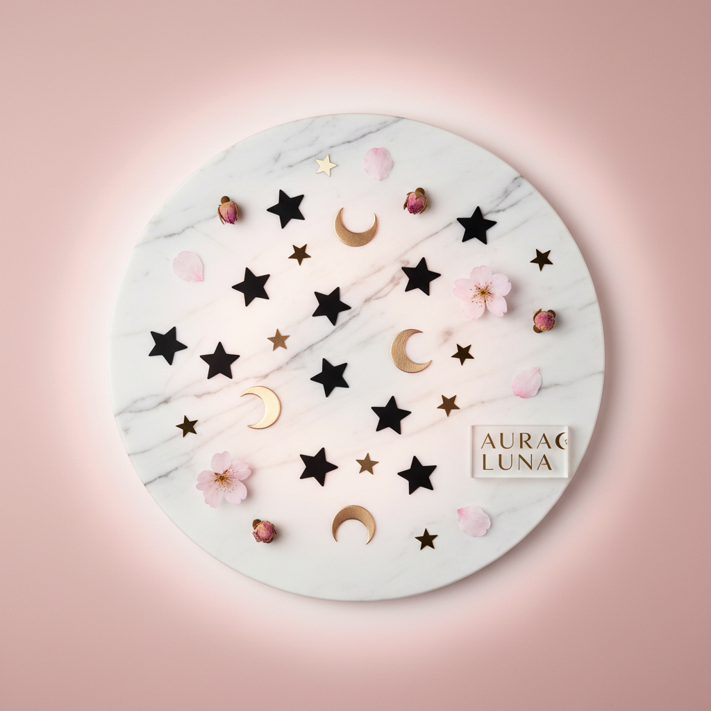 Black star pimple patches flat lay with moon and star elements