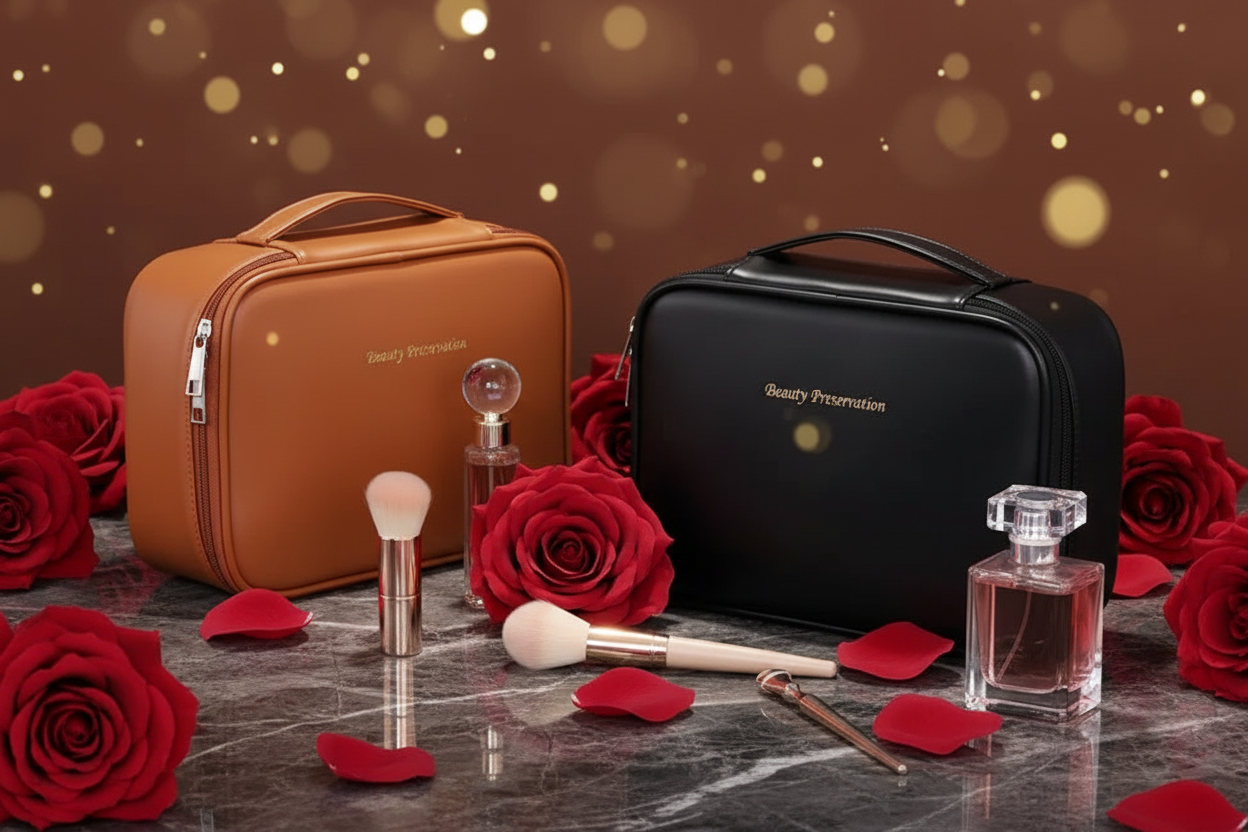 Luxury Travel Makeup Organizer - Black and Brown - Aura Luna
