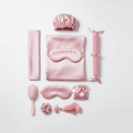 Luxury silk self-care bundle full pink set flat lay