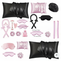 Luxury silk self-care bundle full black set flat lay
