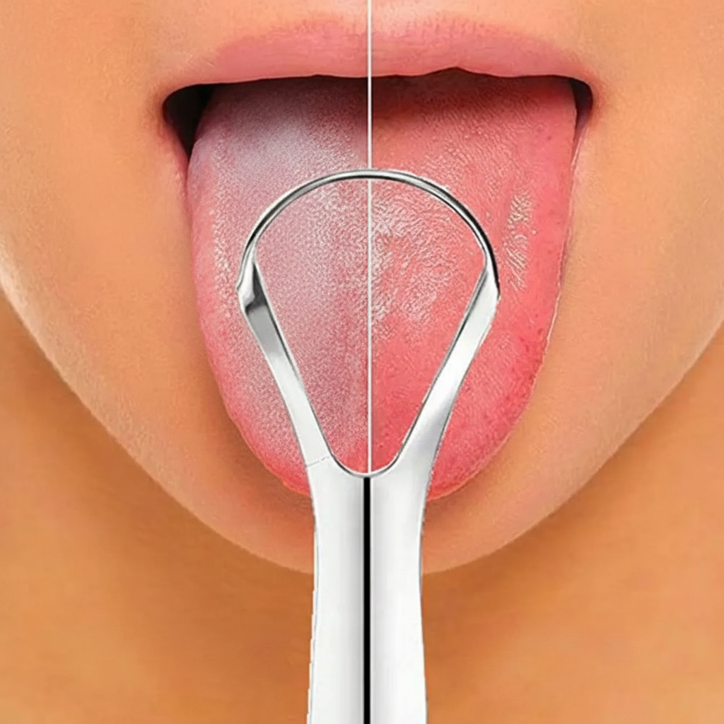 Fresh Breath Tongue Scraper - Before After - Aura Luna