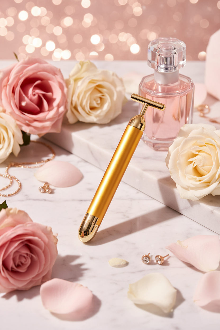 24k Gold Glow Facial Roller - Gold - Aura Luna