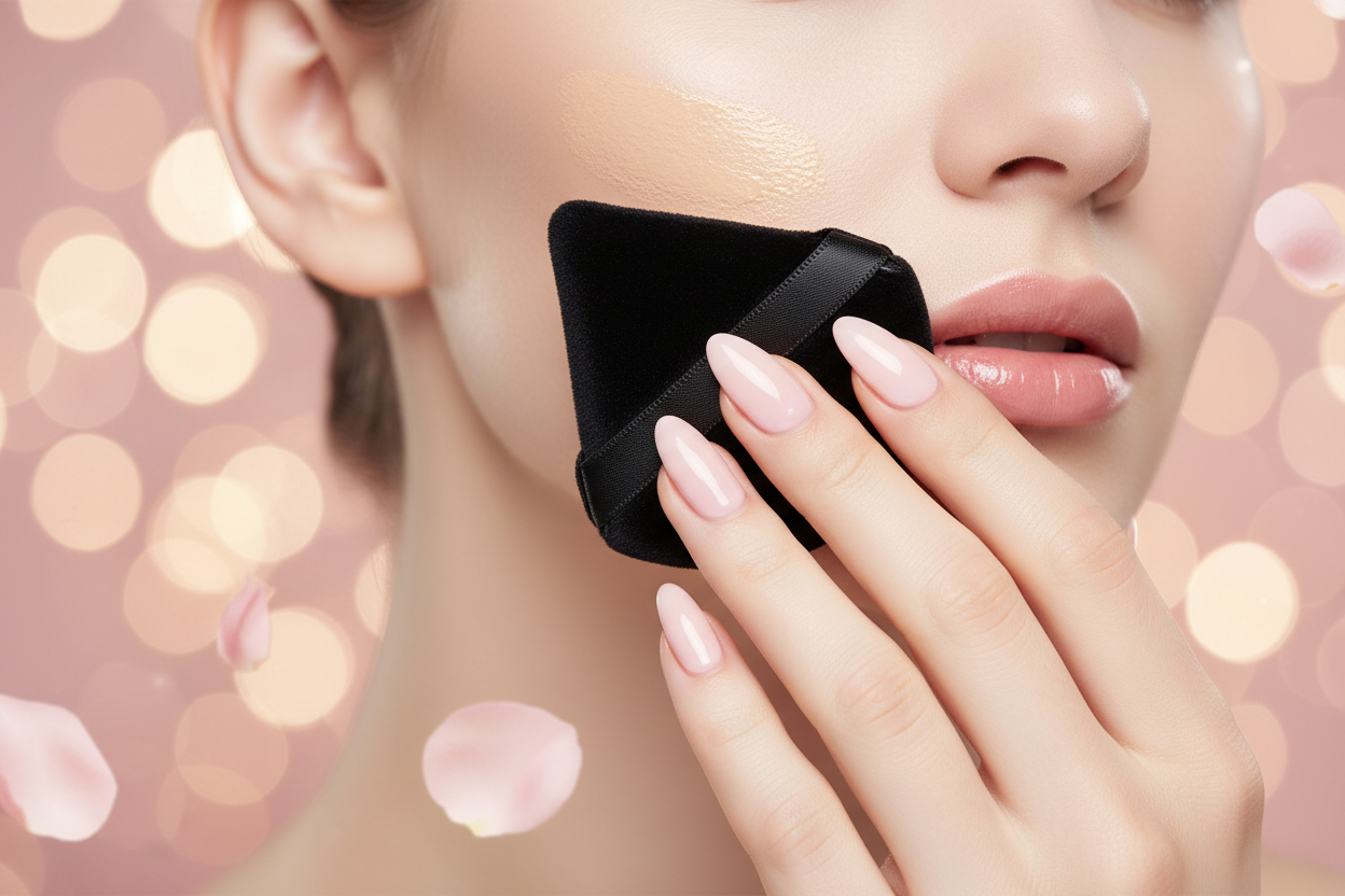 Soft Velvet Makeup Sponge - In Use - Aura Luna