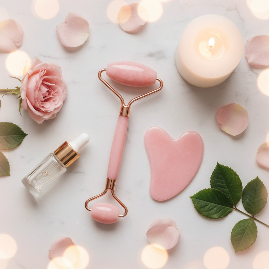 Radiant Face & Neck Roller - Flat Lay - Aura Luna