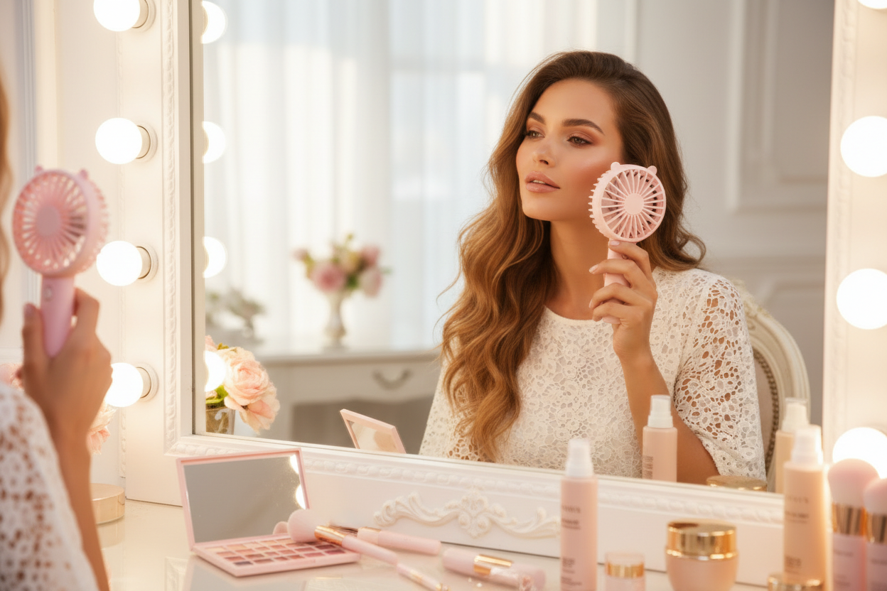 Makeup Setting Mini Fan - Vanity Mirror Tutorial - Aura Luna