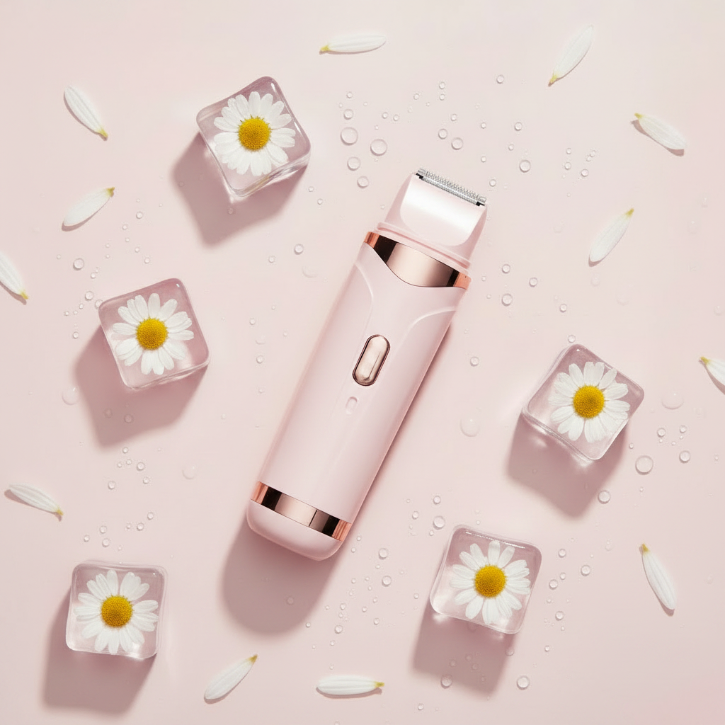Light Pink Shaver - White Daisy Ice Flatlay