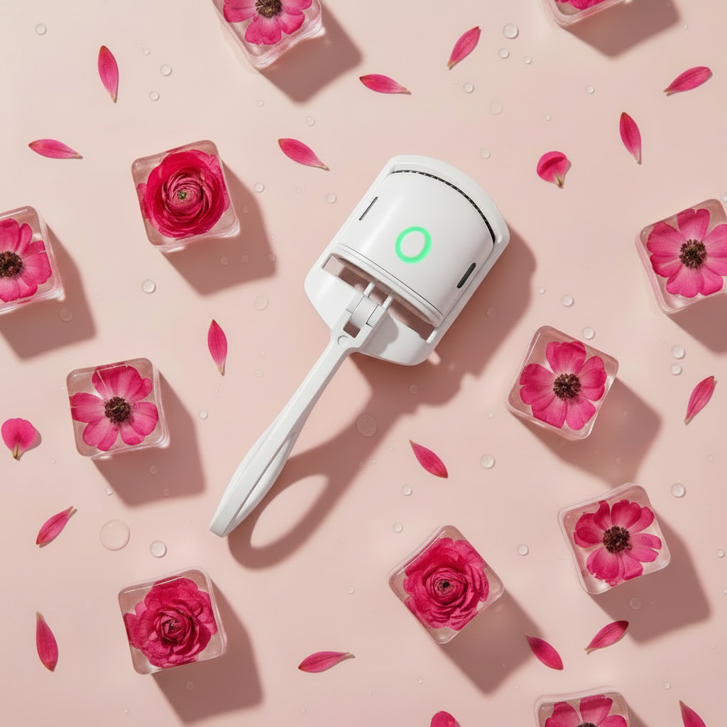 White Eyelash Curler - Bright Pink Flowers